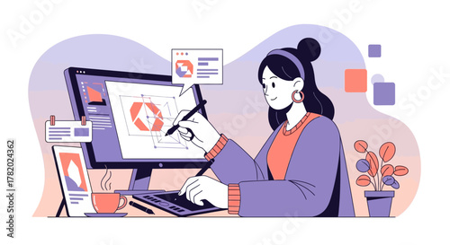 Creative graphic designer working on a new visual concept using a pen tablet and computer