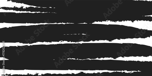 Black brush strokes on white background forming bold horizontal lines. Minimalist abstract texture ideal for artistic backgrounds, modern posters, and graphic design.
