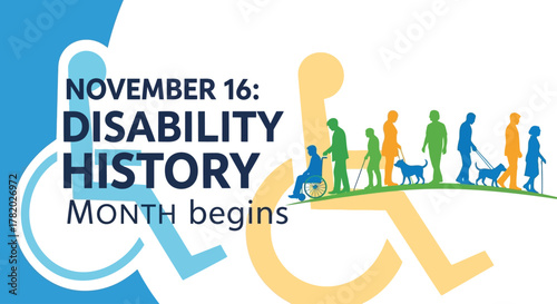 Promote Disability History Month this November with this colorful and inclusive design, showcasing diverse individuals and accessibility awareness for a compassionate campaign