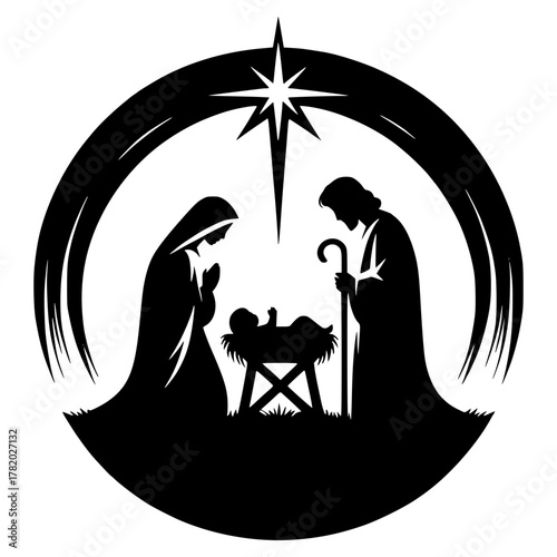 Minimalist nativity scene svg christmas silhouette vector religious joseph mary jesus star manger holiday clip art design vector