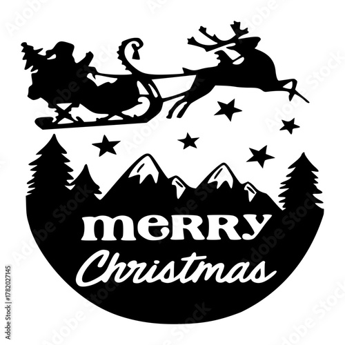 Minimalist merry christmas santa claus reindeer sleigh silhouette svg vector graphic design for cricut and crafts vector