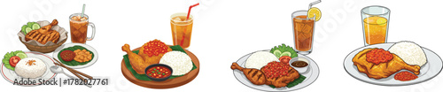 indonesian Nasi Ayam Sambal Chili Fried Chicken Meal Vector
