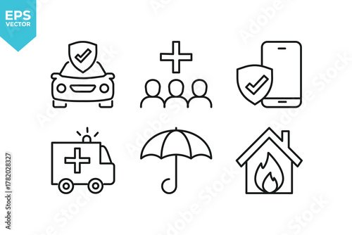 Set of line icons Insurance. Outline icons collection stock illustration