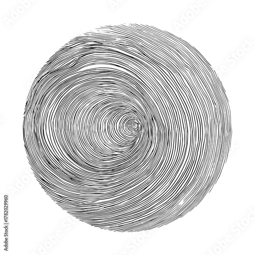 Abstract concentric circles illustration, black and white line art drawing, vortex pattern design element, art print 100