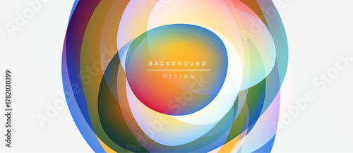 Abstract colorful circles overlap, creating dynamic background design. Bright hues blend, forming vibrant visual effect.