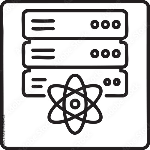 Data servers and atomic structure illustration with a black and white style