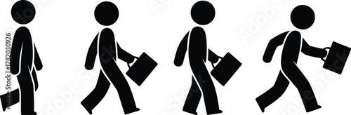 Four Stick Figures Walking, Carrying Briefcases, Representing Progress, Movement, and Business Concepts Illustration