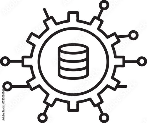 Database management system with gears and connecting nodes illustrated in outline