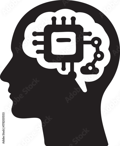 Human head silhouette with integrated circuit brain representing artificial intelligence