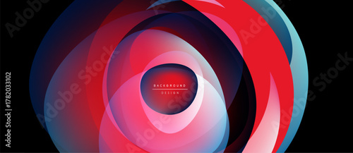 Abstract concentric layers, vibrant colors blend. Red, blue, pink create dynamic visual effect. Modern design element.