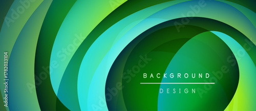 Abstract green layers create circular motion. Modern design with text background design visible. Simple, vibrant, clean aesthetic.