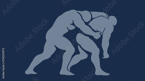 Dynamic wrestling match illustration showing strength and determination in a minimalist silhouette style perfect for sports marketing or fitness campaigns