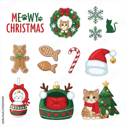 Meowy christmas: a festive collection of adorable cat illustrations.