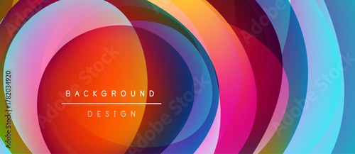 Abstract colorful circles overlap creating vibrant background design. Bright hues blend, forming dynamic visual pattern.