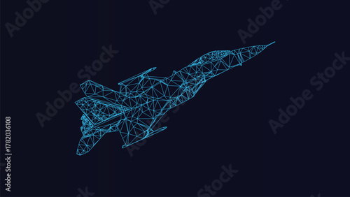 Modern Fighter Jet Wireframe Design Geometric Aviation Concept with Blue Lines on Dark Background - Futuristic Military Aircraft Vector Illustration for Design Projects