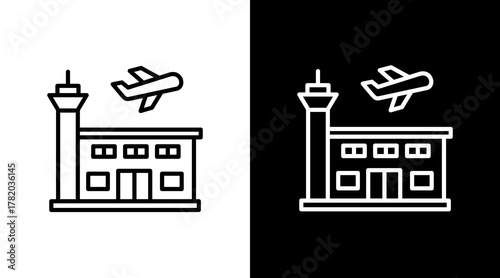 Airport Terminal White Icon Set Design