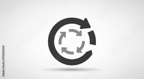 Circular arrow design with inner arrows, , conveying a sense of continuous motion, recycling, or iterative process