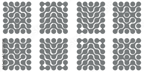 Diagonal metaball connected circles shape. Abstract nerve cell dots or computer nano net . Pattern of black metaballs isolated on white background. eps 10