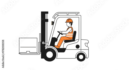 A worker in a forklift is lifting a box