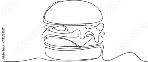 Minimalist burger line art food drawing