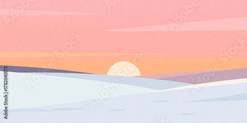 posters, and cards featuring colorful skies, snow, and sunsets. Winter nature landscape illustrations. Suitable for promotional advertising design, social media, and print media.