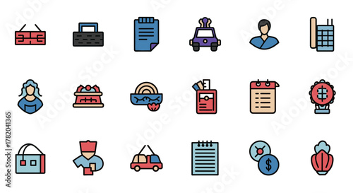 Set of common sports injuries icons, including muscle strain, sprained ankle, tendon inflammation, and other common ailments, presented in a vivid, solid, and filled icon style with ordered line