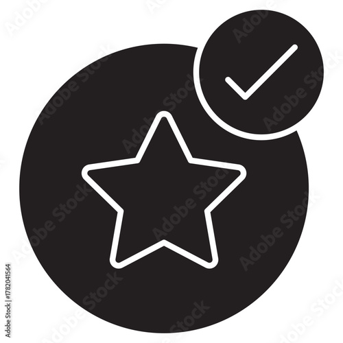 Star with Check Mark Icon, Verified Quality Star, Top Rated Approval Badge, Premium Trusted Star, Excellence Confirmation Mark, vector
