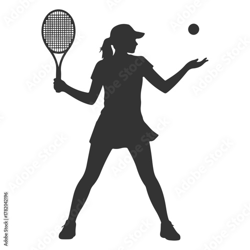 Female Tennis Player Silhouette Preparing to Serve