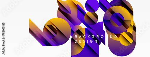 Abstract geometric shapes, vibrant colors, dynamic composition. Modern design elements create visually appealing background.