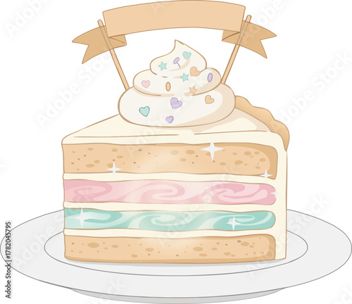 Gender Reveal Layered Cake with Banner Topper Party Design 