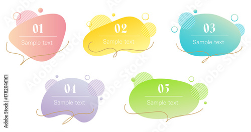 ゆるい形のフレームセット。グラデーションカラーの吹き出し。抽象的な装飾のベクターイラスト。