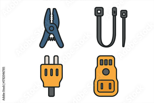 Collection of essential household electrical repair tools and maintenance items