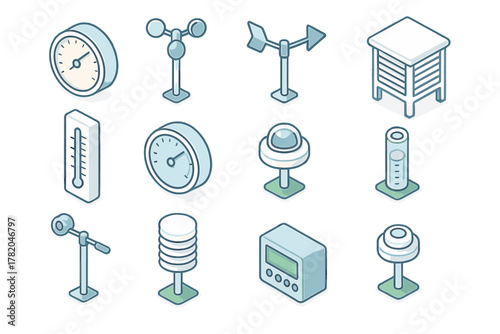 Isometric meteorological instruments and weather station equipment for climate monitoring