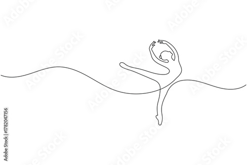 Ballet dancer performing graceful pose in one line minimalist drawing style