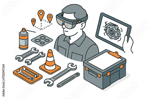Maintenance worker using augmented reality smart glasses for digital repair instructions