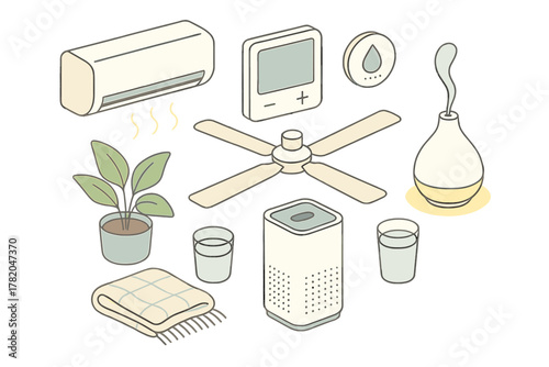 Home climate control and comfort devices including air conditioning and humidifier