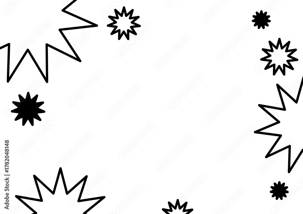 Obraz premium 注目・爆発・スターバースト・コミック風のインパクトのあるモノクロポップな飾り枠