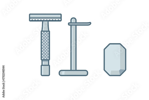 Classic shaving kit with safety razor, stand, and soap bar for personal grooming