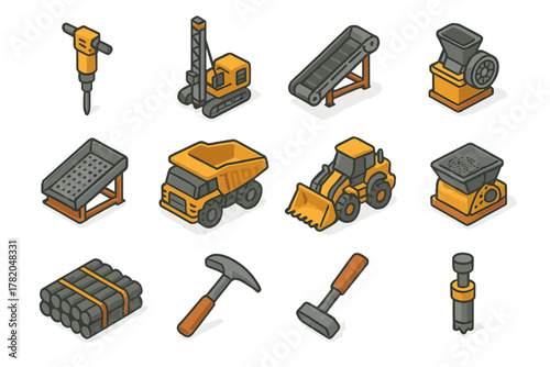 Heavy machinery and essential tools for mining and quarrying operations