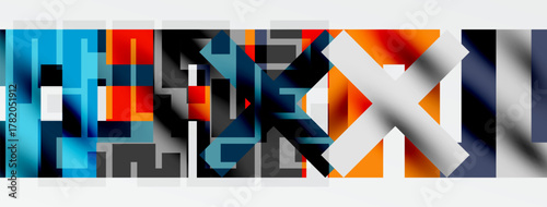 Abstract geometric composition. Bold colors, sharp angles, layered shapes create dynamic visual impact. Modern design.