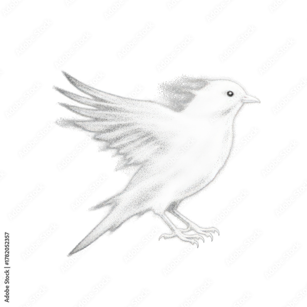Fototapeta premium A delicate pencil sketch of a small bird in flight, captured with soft shading and fine detail, isolated on a clean transparent background, symbolizing freedom and natures beauty