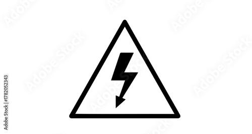 High Voltage Warning Icon Black and White Electricity Symbol in Triangle - Alert Concept