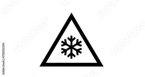Warning sign indicating a frost or freezing condition, depicted as a snowflake within a triangular hazard symbol
