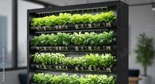 Modern Vertical Indoor Garden with Lush Green Plants.