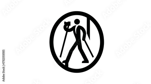 Stylized icon of a land surveyor or engineer with a total station and tripod, walking with poles, representing professional measurement.