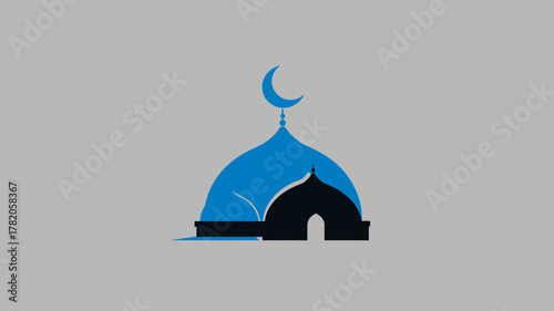 Modern vector illustration of a mosque dome with a crescent moon, symbolizing Islamic architecture, worship, and spiritual faith.