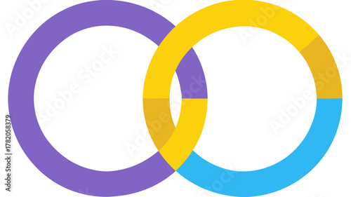 Abstract interlocking rings graphic with segmented yellow and blue circle, representing connection, partnership, data, and integration.