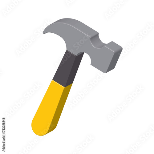 3D colorful hammer isolated on white background, 3D hammer for web, app, logo or UI design, tool for industrial workers, equipment for repair and reconstruction, vector illustration, EPS 10.