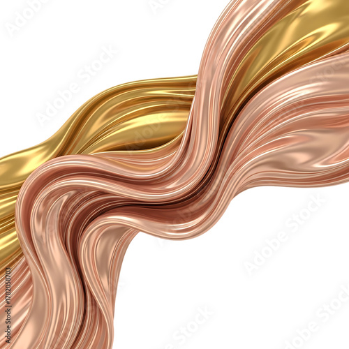 Flowing gold and rose gold metallic liquid silk fabric waves