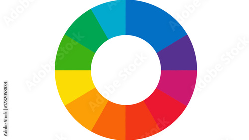 Vibrant Color Wheel Spectrum Graphic Illustration. Bright Circular Diagram for Art, Design, Creativity & Hue Reference.